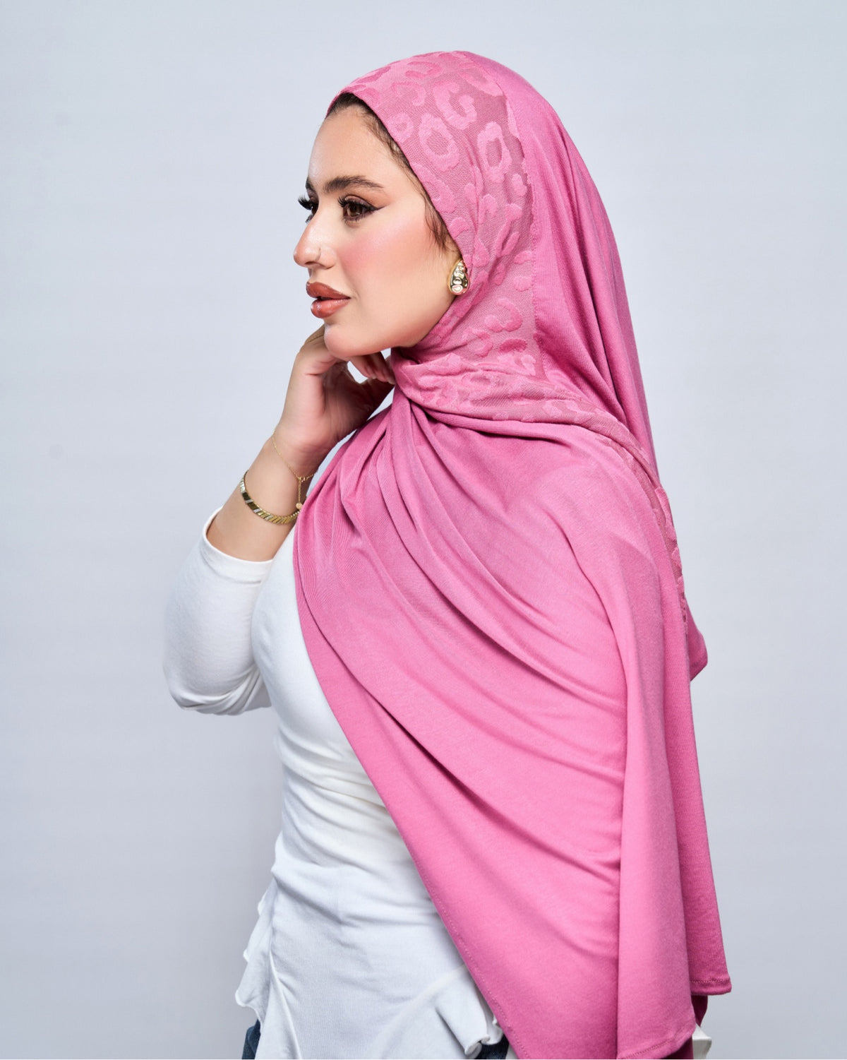 Pre-Sewn Jersey Leopard Hijab - Fuchsia Pink