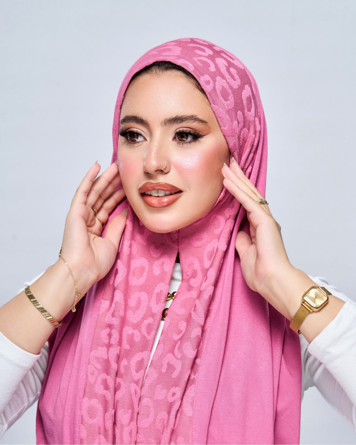 Pre-Sewn Jersey Leopard Hijab - Fuchsia Pink